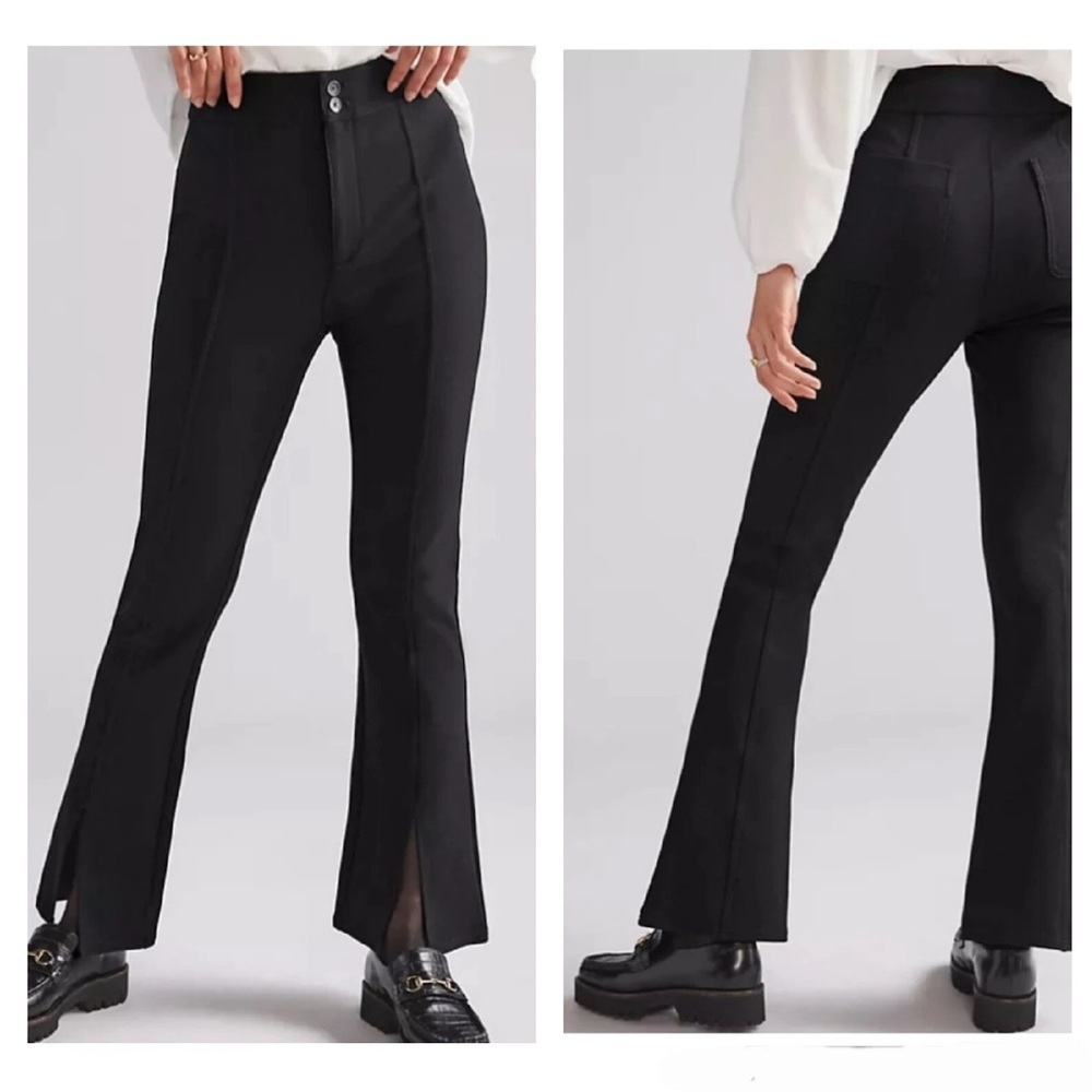 Anthropologie Maeve Size 6 Black Slit Split Front Flared Ponte Pant  NEW NWT